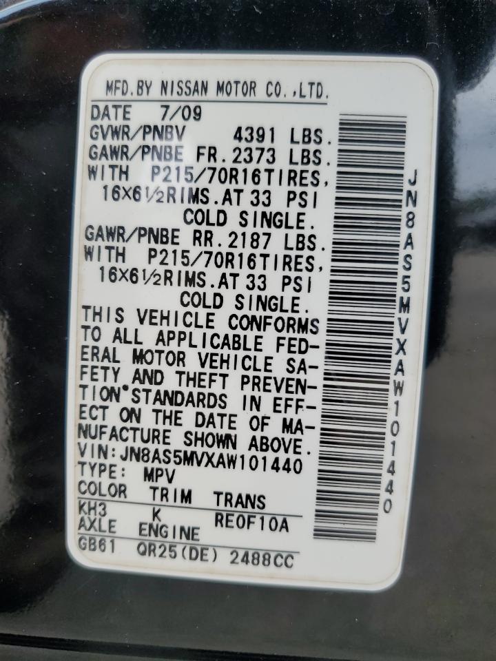 2010 Nissan Rogue S VIN: JN8AS5MVXAW101440 Lot: 63444964