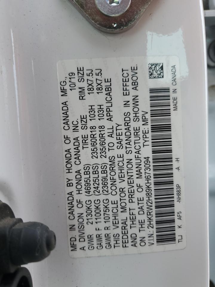 2019 Honda Cr-V Exl VIN: 2HKRW2H89KH673094 Lot: 61697274