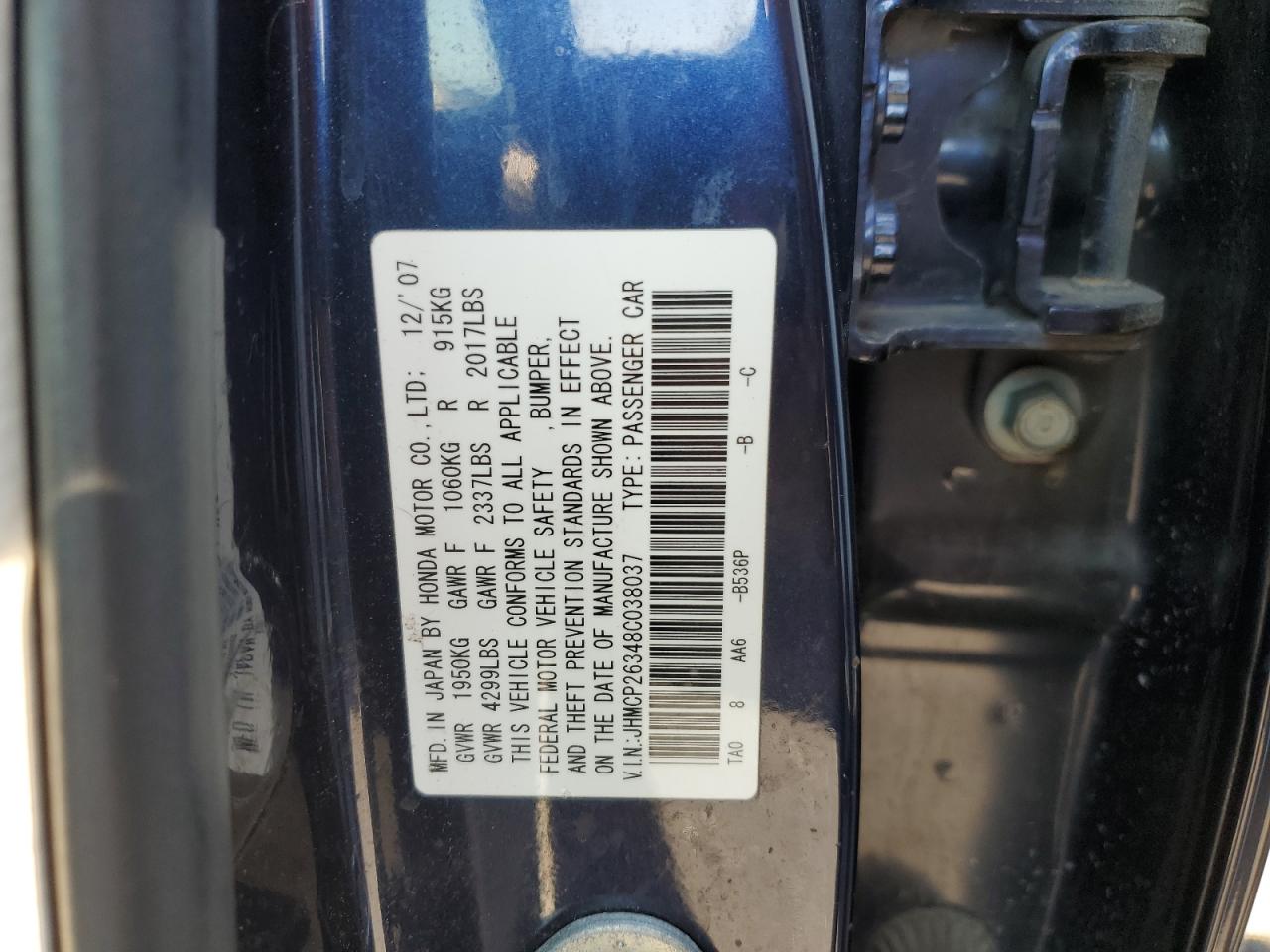 JHMCP26348C038037 2008 Honda Accord Lx