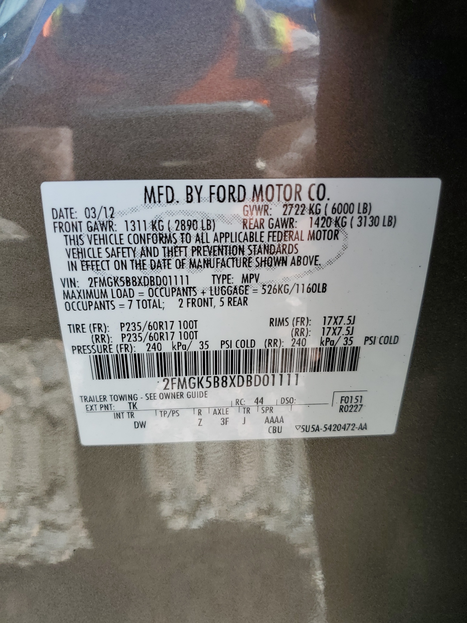 2FMGK5B8XDBD01111 2013 Ford Flex Se