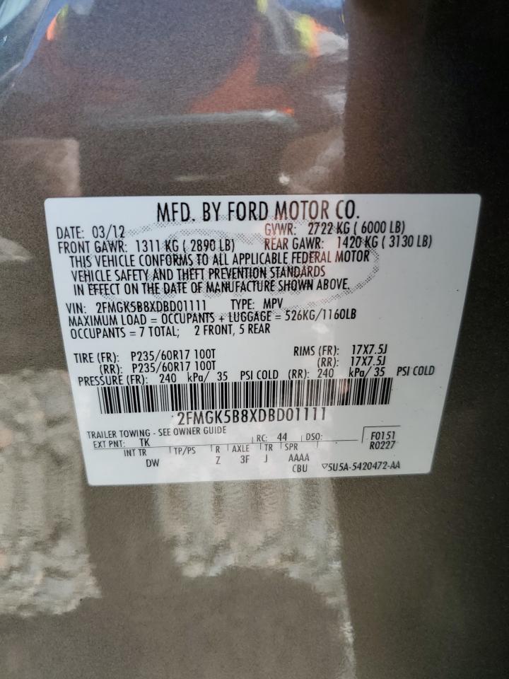 2013 Ford Flex Se VIN: 2FMGK5B8XDBD01111 Lot: 64147894