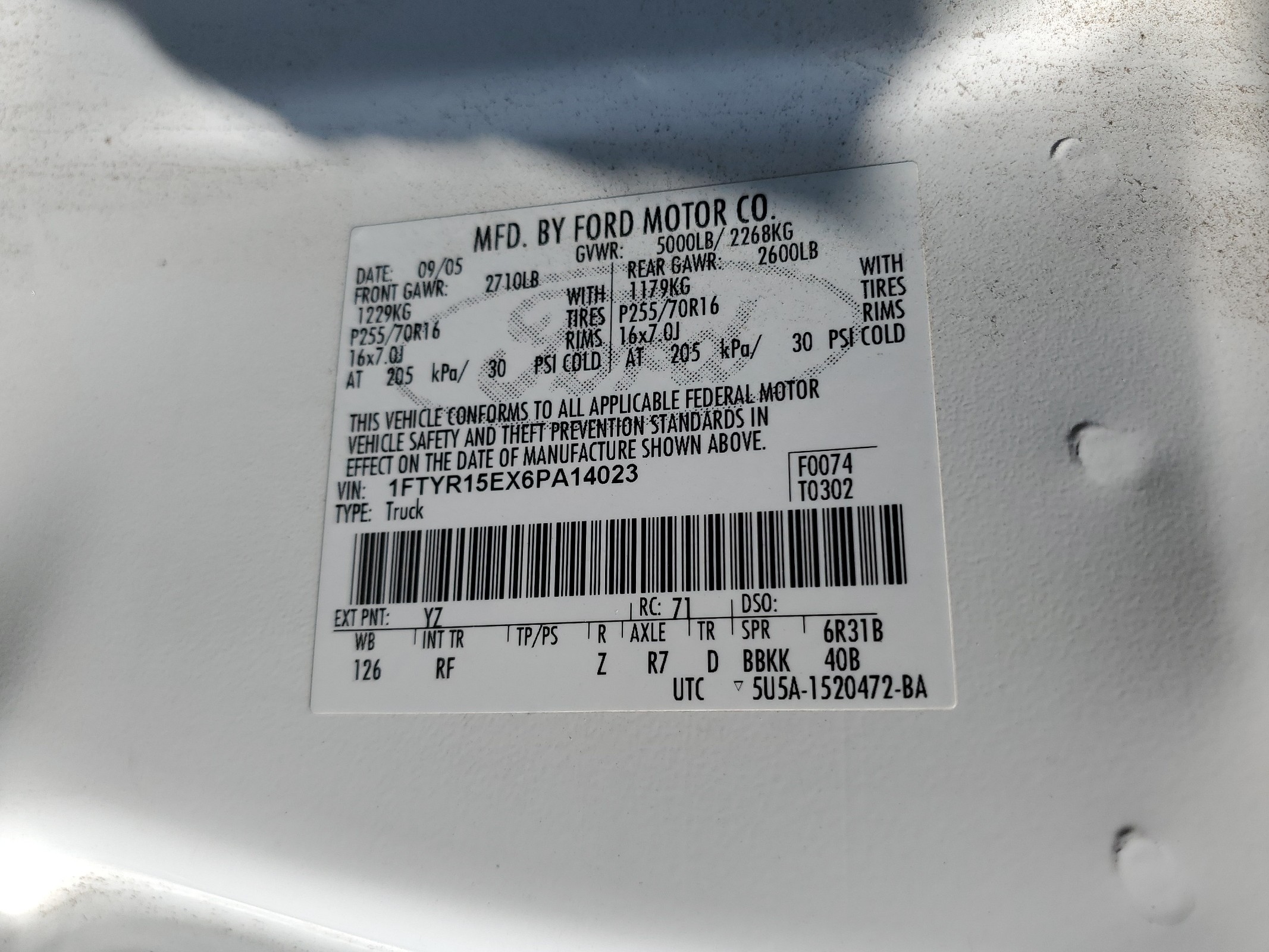 1FTYR15EX6PA14023 2006 Ford Ranger Super Cab