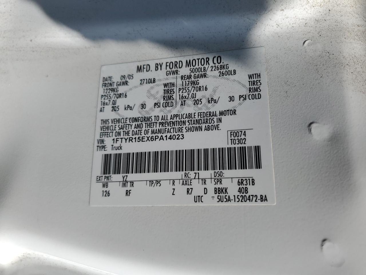 2006 Ford Ranger Super Cab VIN: 1FTYR15EX6PA14023 Lot: 64192694