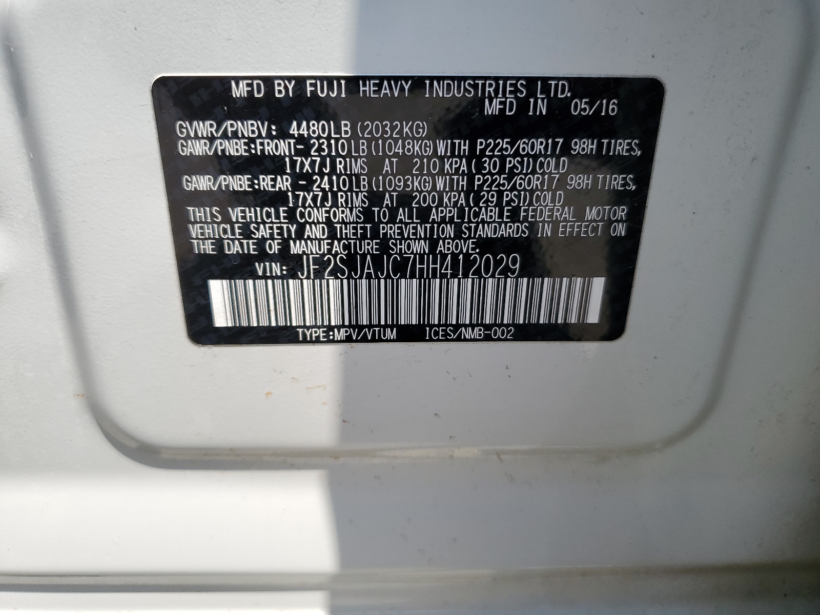 JF2SJAJC7HH412029 2017 Subaru Forester 2.5I Limited