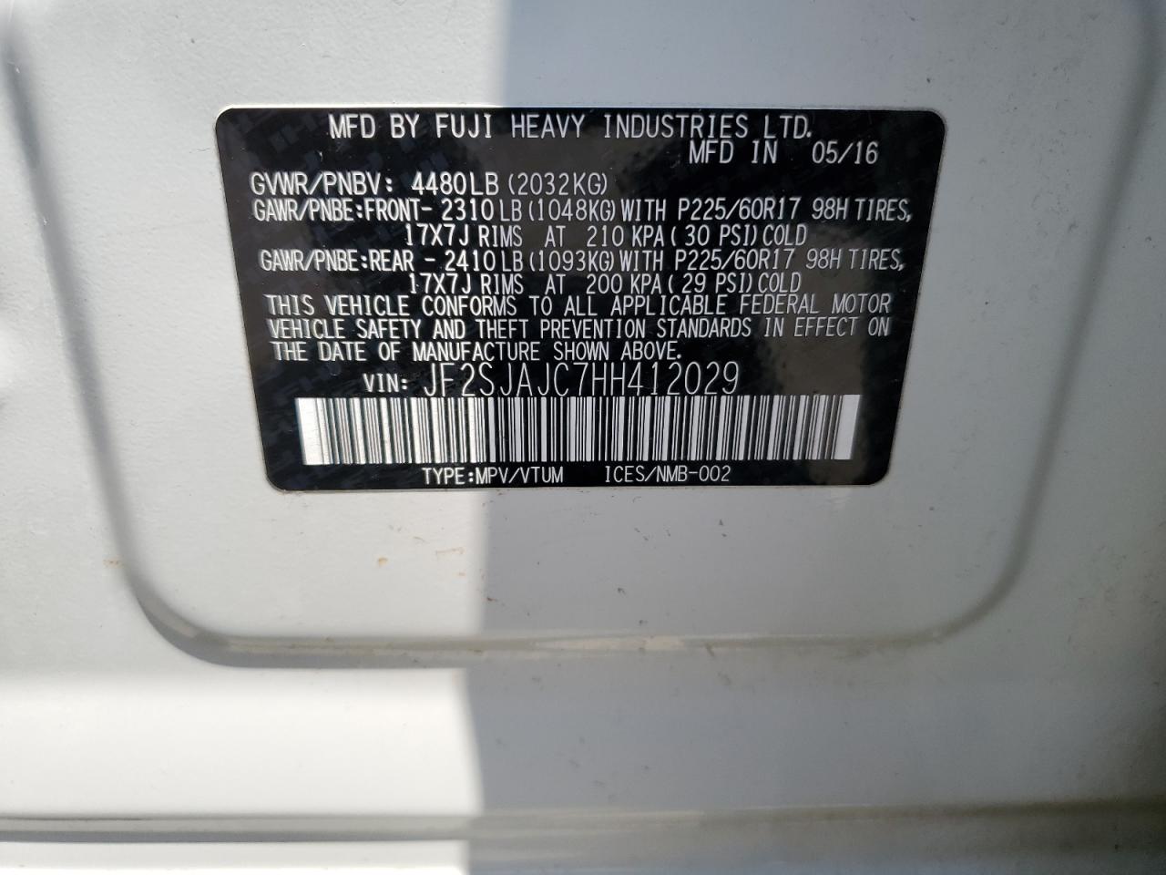 2017 Subaru Forester 2.5I Limited VIN: JF2SJAJC7HH412029 Lot: 64833274