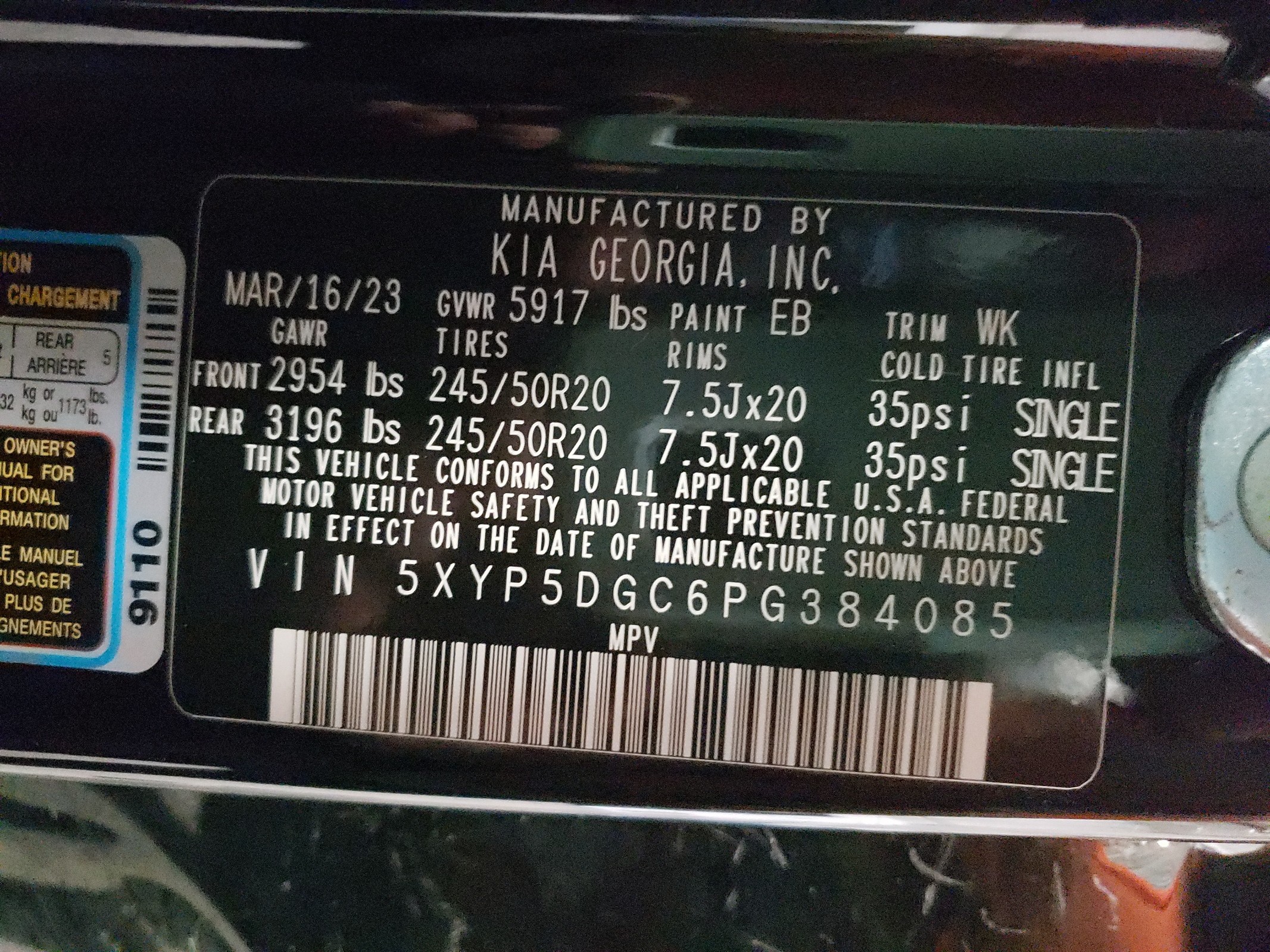 5XYP5DGC6PG384085 2023 Kia Telluride Sx