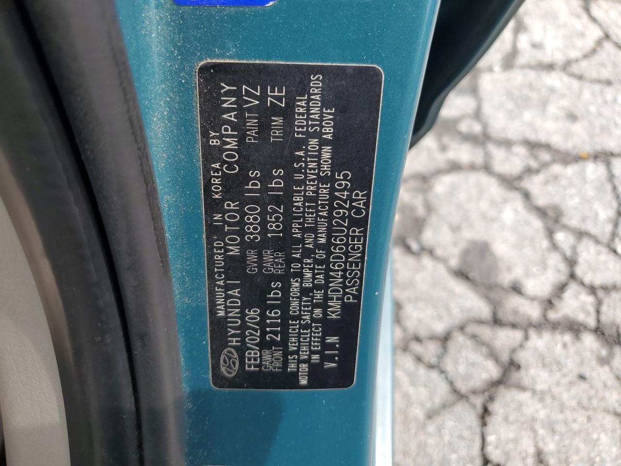 2006 Hyundai Elantra Gls VIN: KMHDN46D66U292495 Lot: 64403694