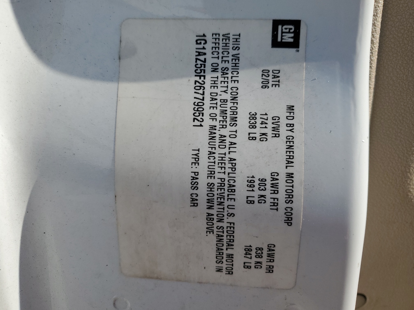 1G1AZ55F267799521 2006 Chevrolet Cobalt Ltz