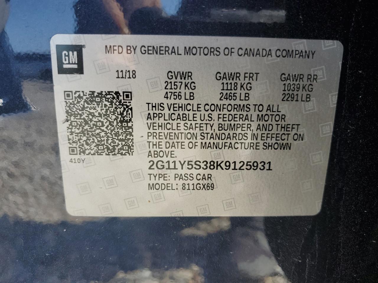 2G11Y5S38K9125931 2019 Chevrolet Impala Ls