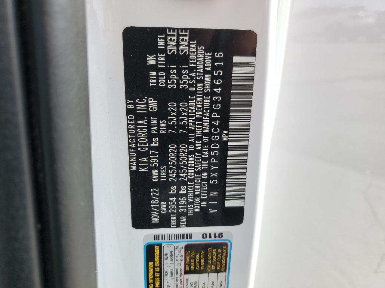 2023 Kia Telluride Sx VIN: 5XYP5DGC4PG346516 Lot: 63304764