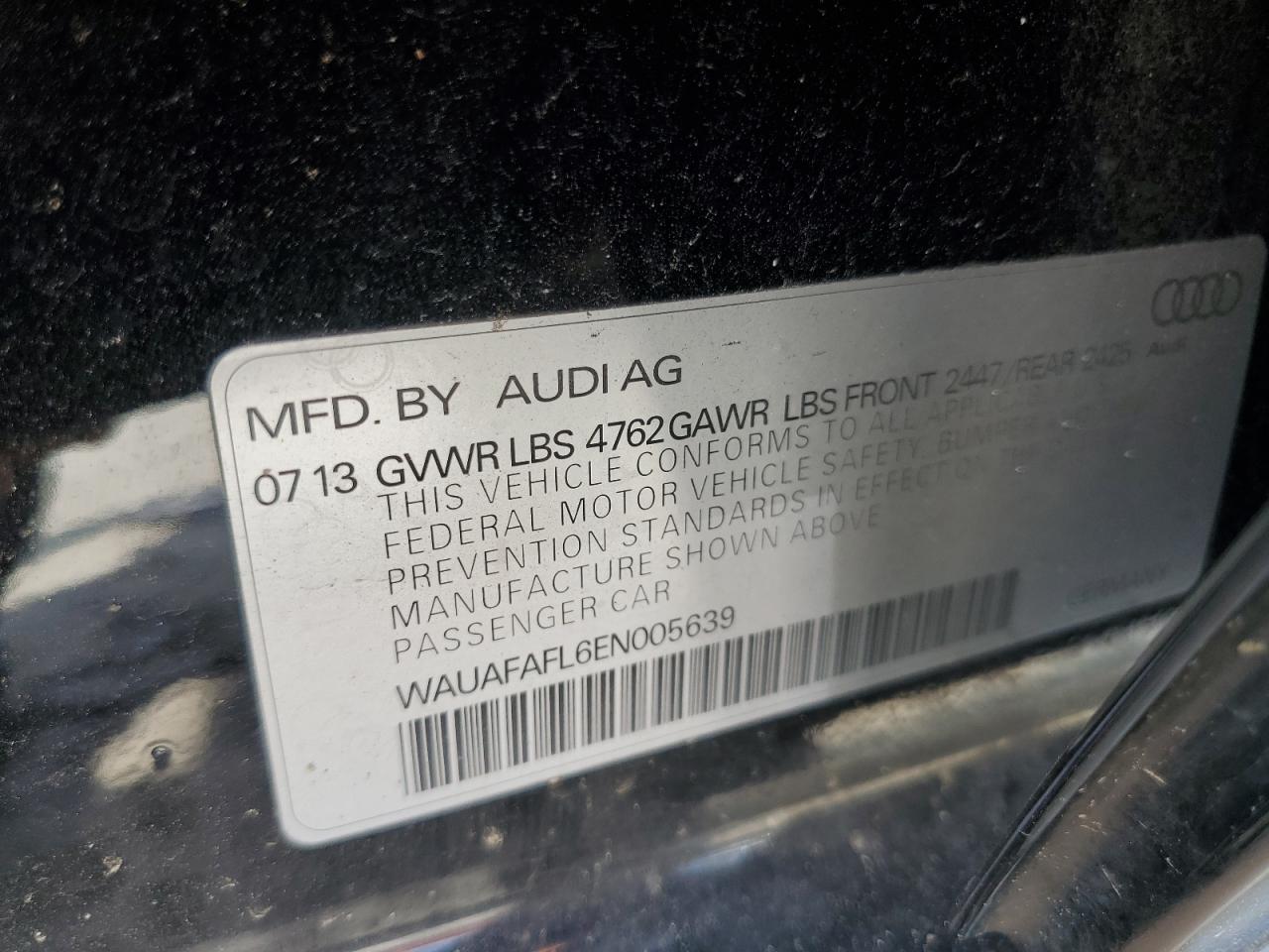 2014 Audi A4 Premium VIN: WAUAFAFL6EN005639 Lot: 61590904