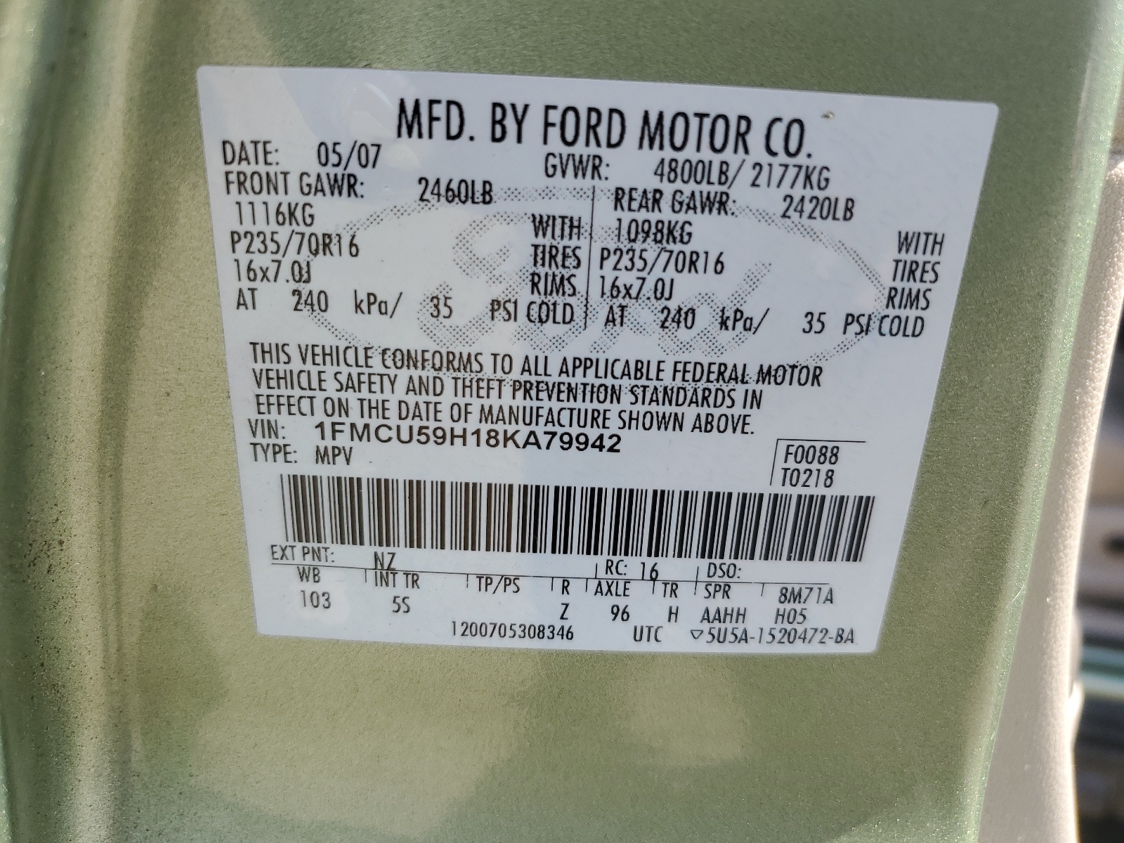 1FMCU59H18KA79942 2008 Ford Escape Hev