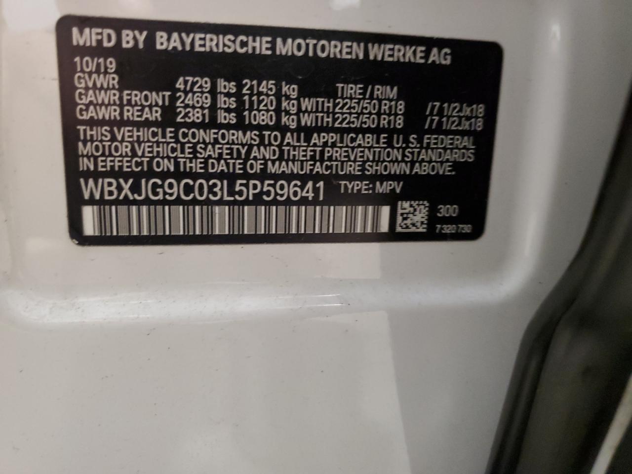 2020 BMW X1 xDrive28I VIN: WBXJG9C03L5P59641 Lot: 63665784