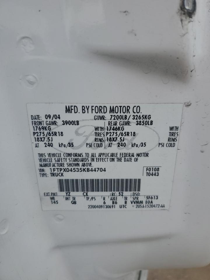 2005 Ford F150 VIN: 1FTPX04535KB44704 Lot: 58700644