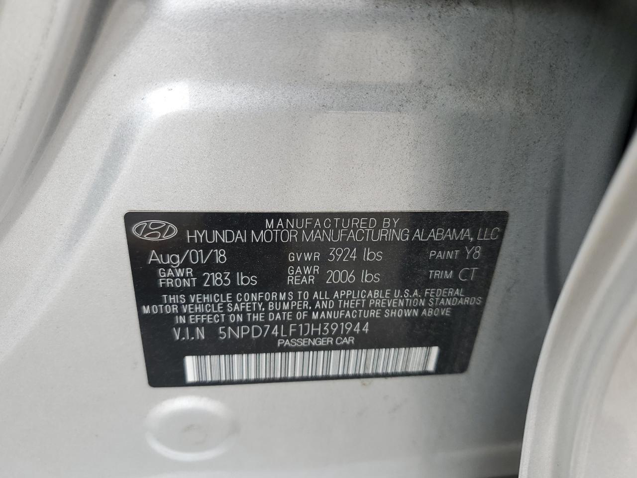 2018 Hyundai Elantra Se VIN: 5NPD74LF1JH391944 Lot: 64669874