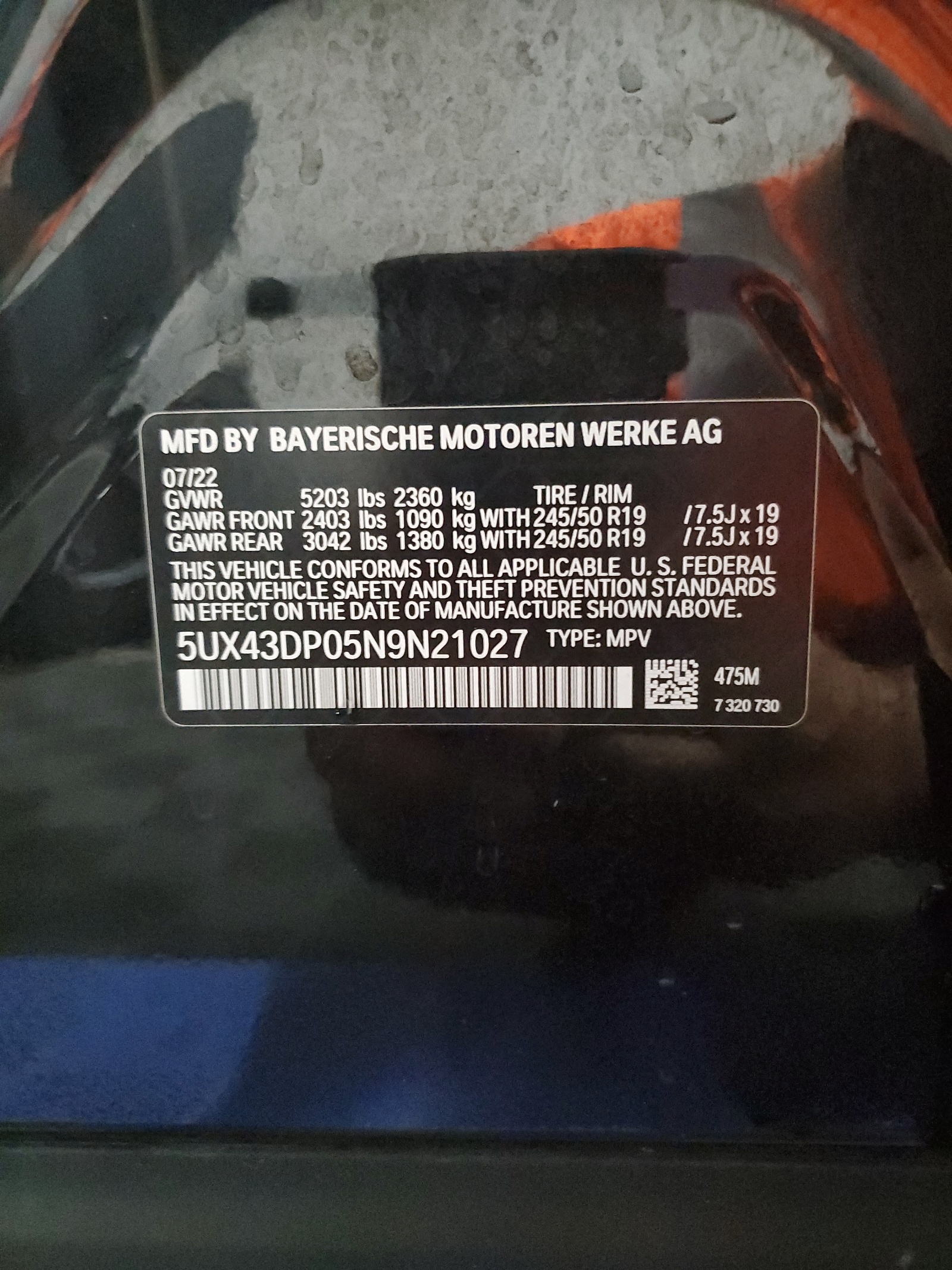 5UX43DP05N9N21027 2022 BMW X3 Sdrive30I