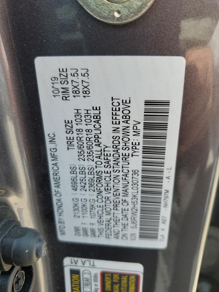 2019 Honda Cr-V Ex VIN: 5J6RW2H53KL030736 Lot: 62652644