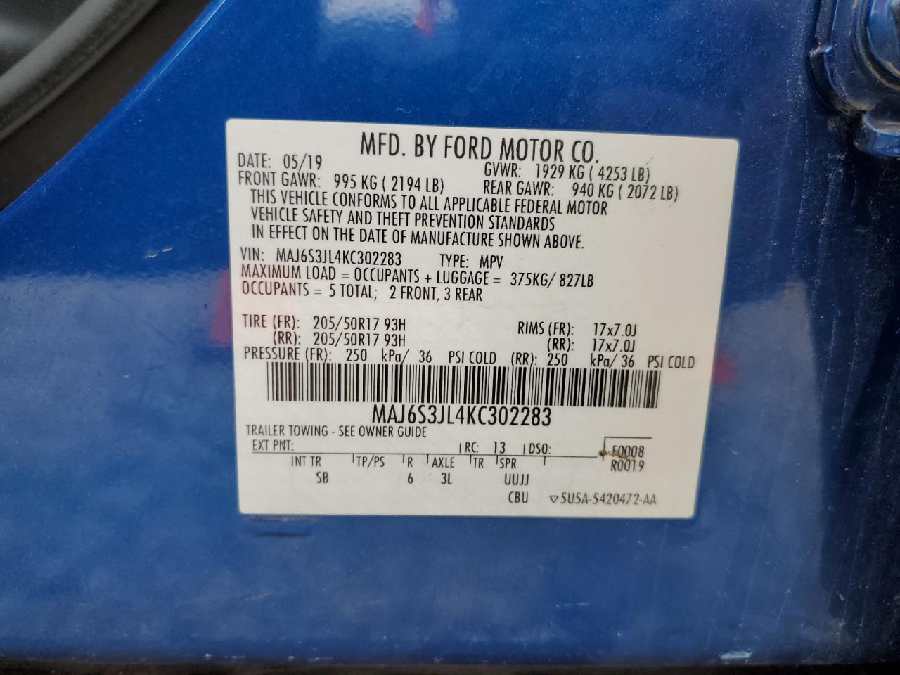 2019 Ford Ecosport Ses VIN: MAJ6S3JL4KC302283 Lot: 63510314