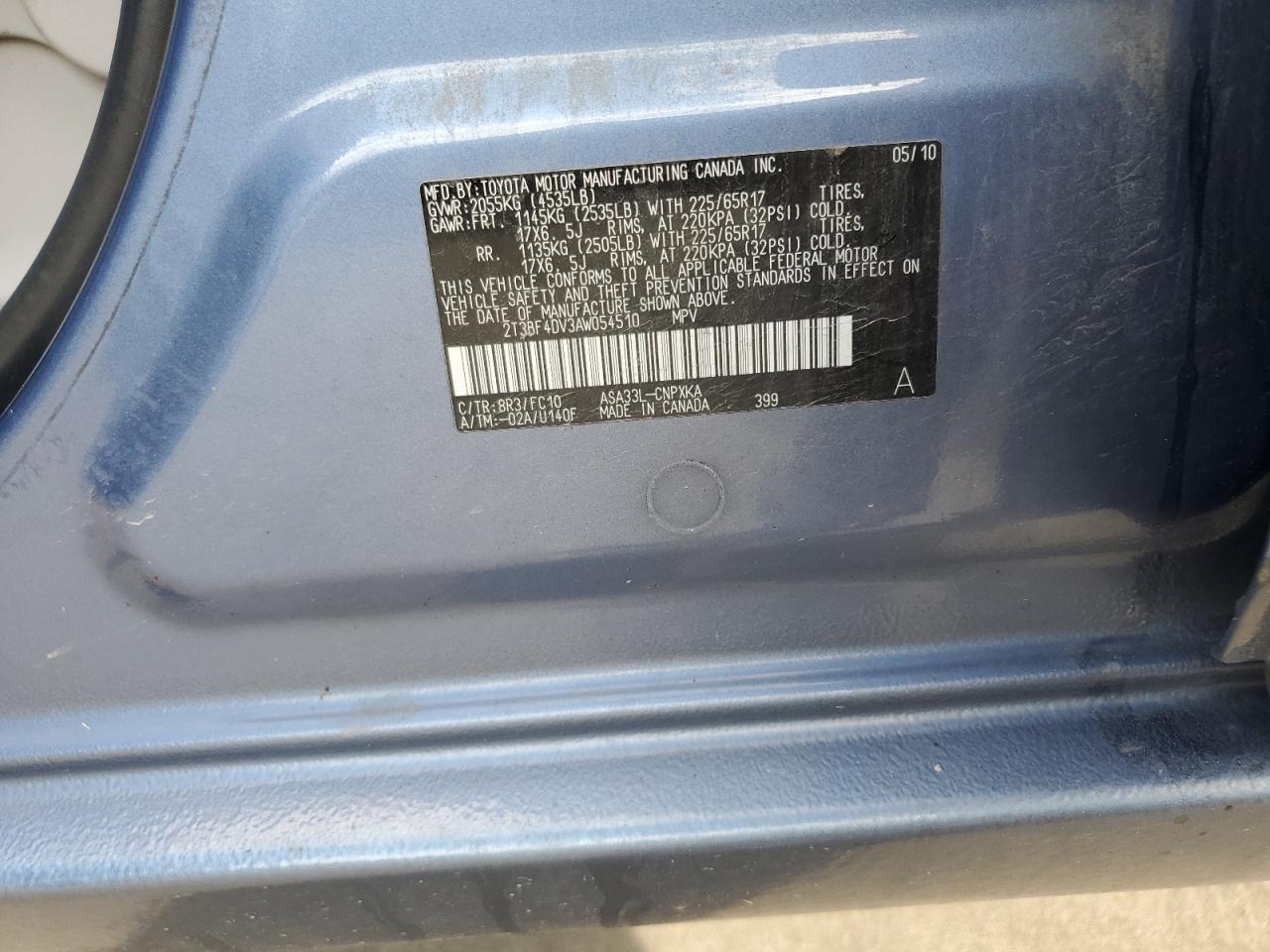 2010 Toyota Rav4 VIN: 2T3BF4DV3AW054510 Lot: 61749094