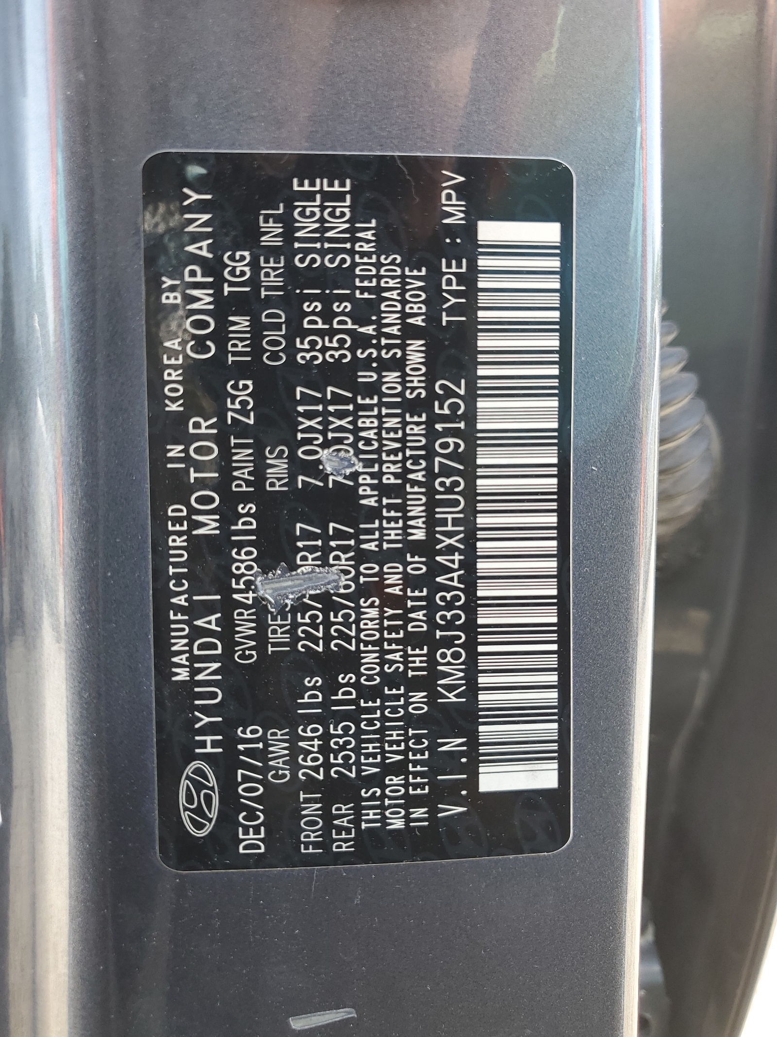 KM8J33A4XHU379152 2017 Hyundai Tucson Limited