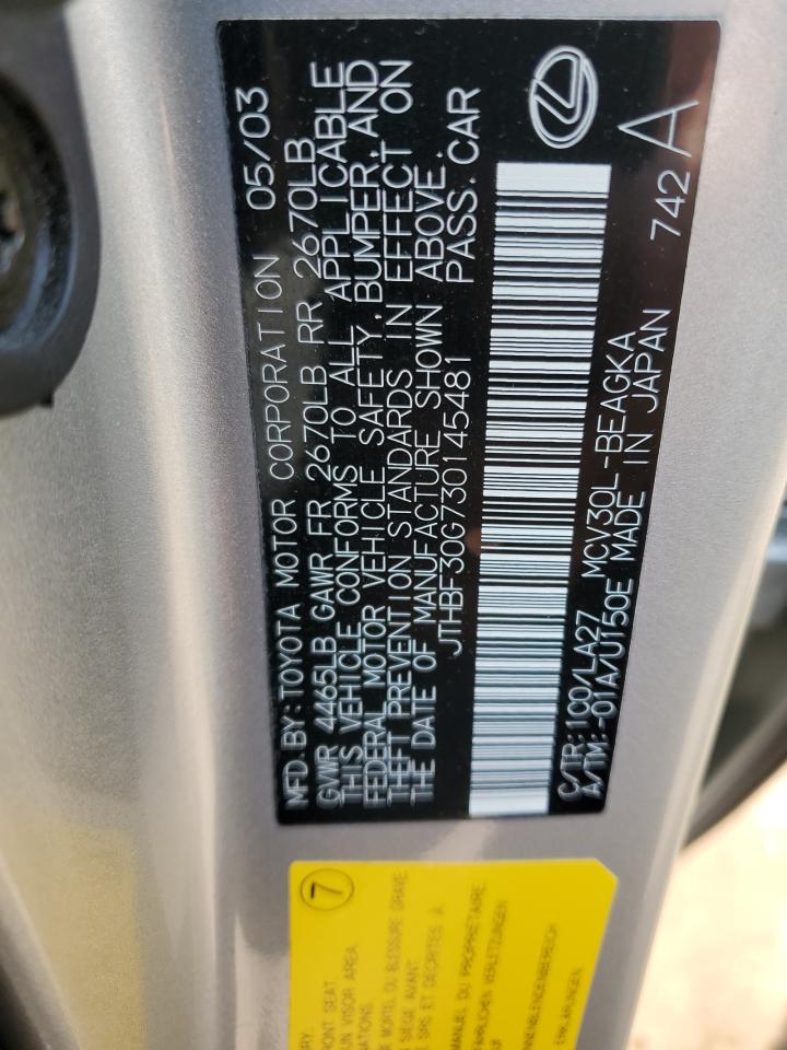 2003 Lexus Es 300 VIN: JTHBF30G730145481 Lot: 64644824