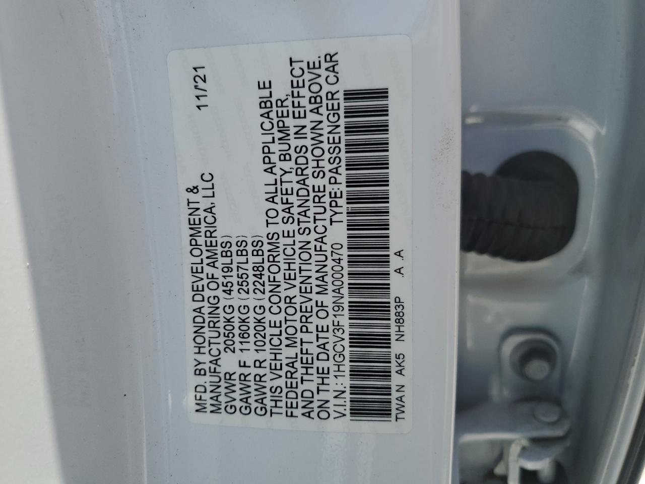 2022 Honda Accord Hybrid VIN: 1HGCV3F19NA000470 Lot: 64823164