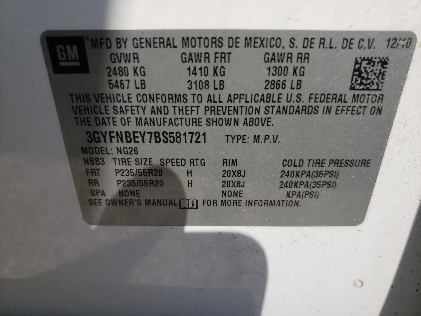 3GYFNBEY7BS581721 2011 Cadillac Srx Performance Collection