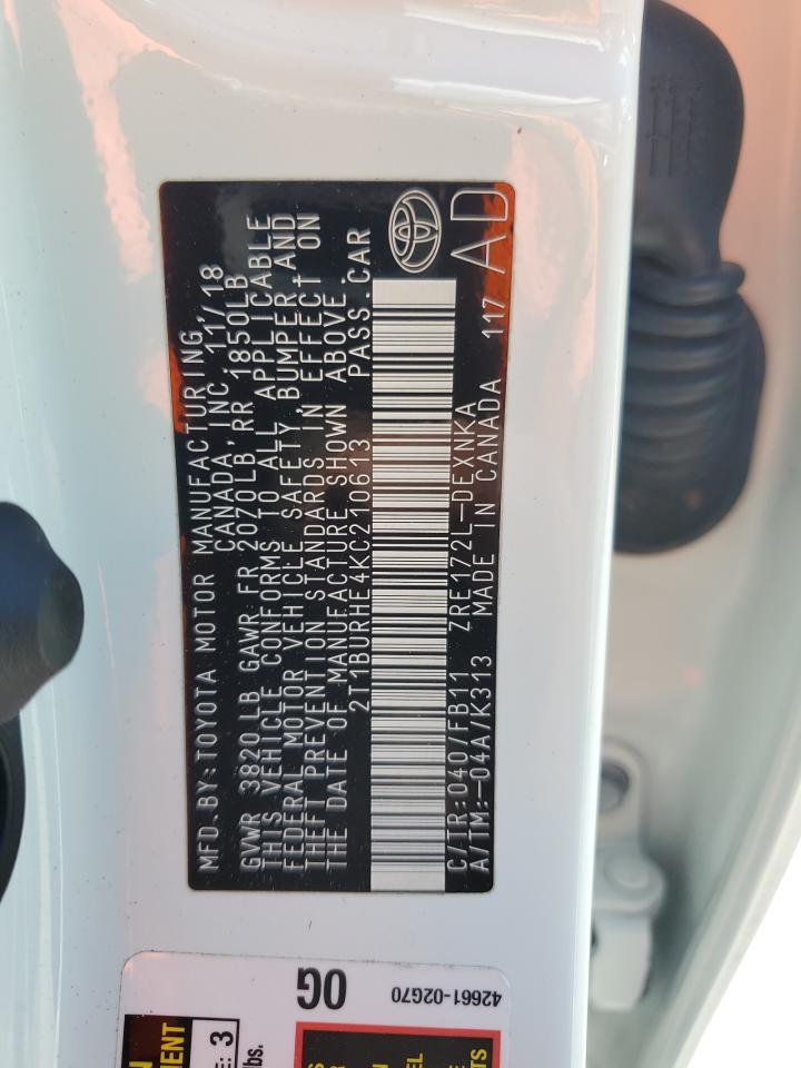 2T1BURHE4KC210613 TOYOTA COROLLA 2019