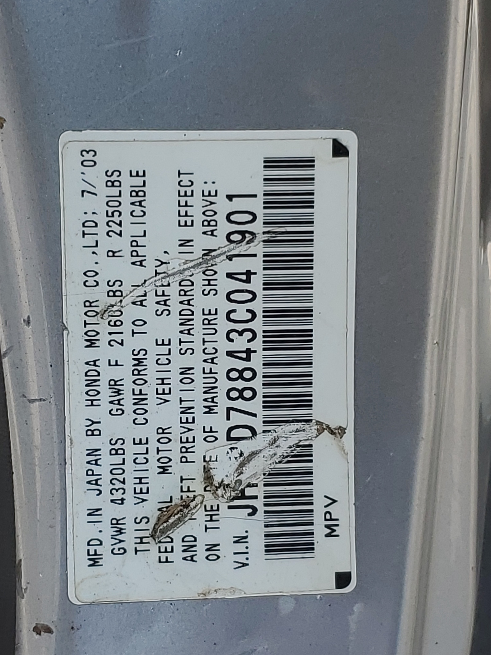 JHLRD78843C041901 2003 Honda Cr-V Ex