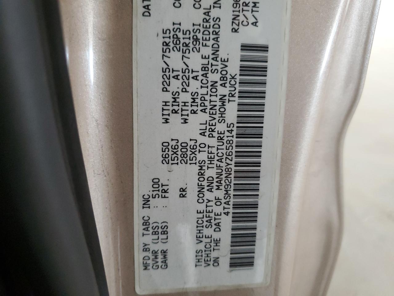 2000 Toyota Tacoma Xtracab Prerunner VIN: 4TASM92N8YZ658145 Lot: 64410354