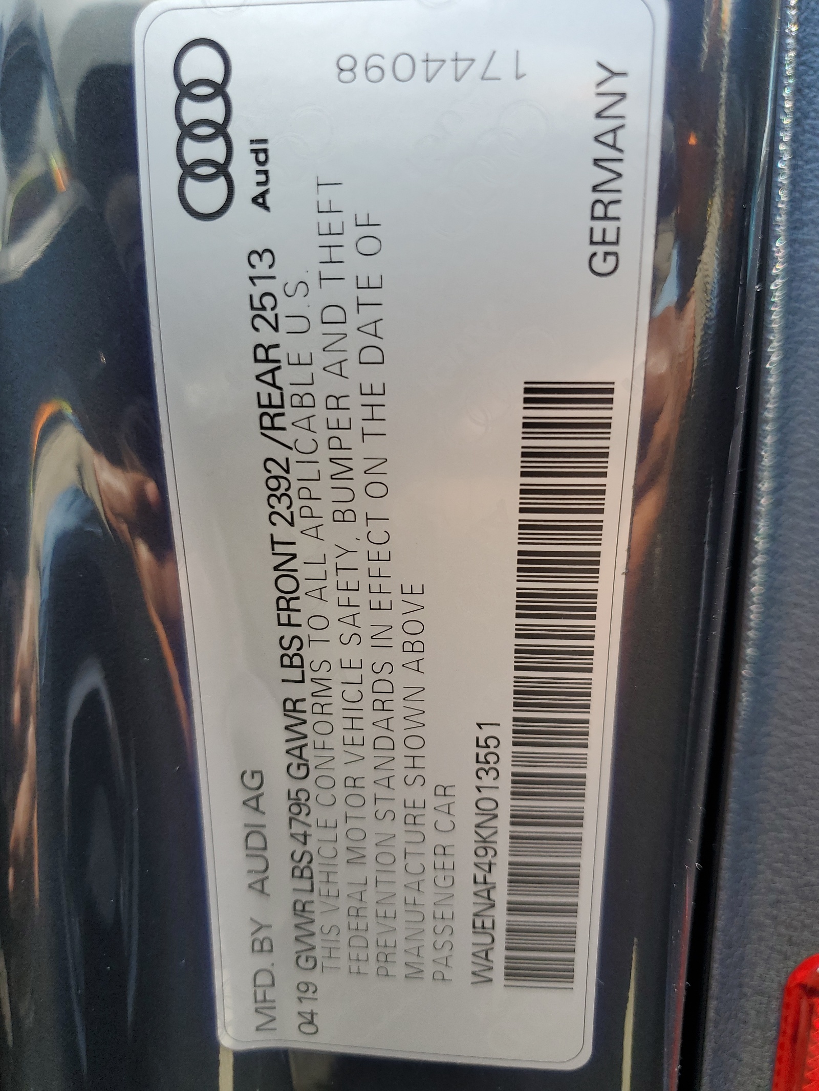 WAUENAF49KN013551 2019 Audi A4 Premium Plus