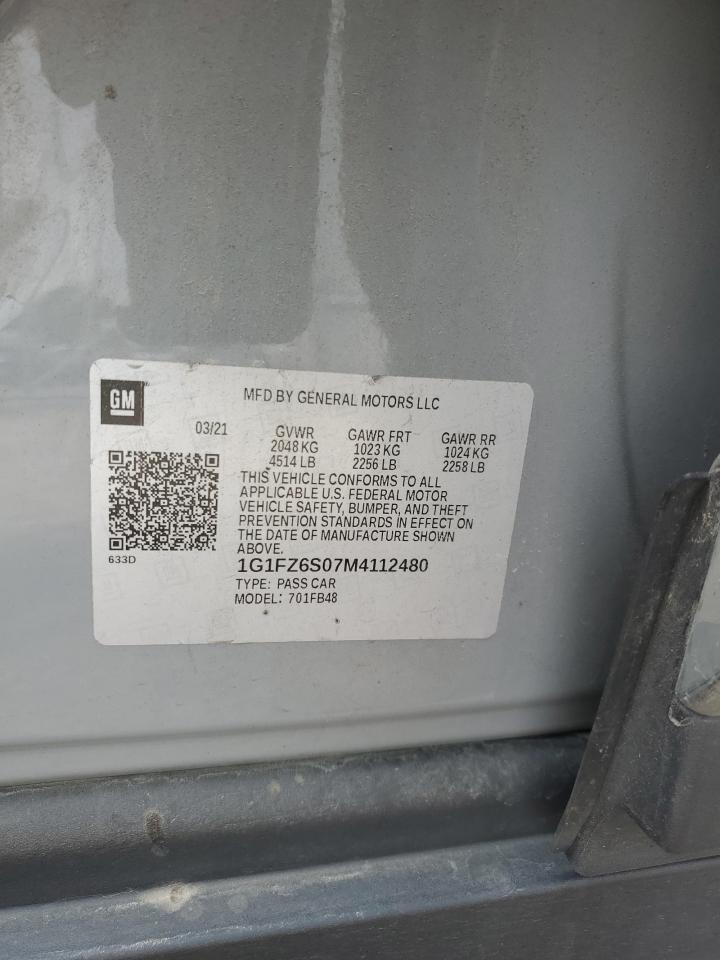 2021 Chevrolet Bolt Ev Premier VIN: 1G1FZ6S07M4112480 Lot: 64108914