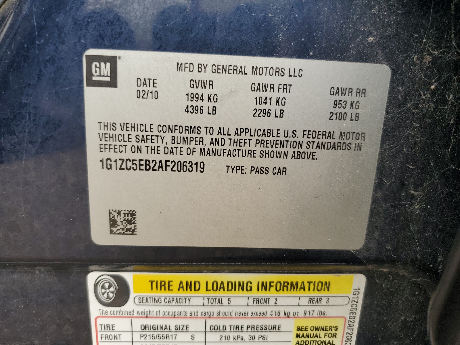 1G1ZC5EB2AF206319 2010 Chevrolet Malibu 1Lt