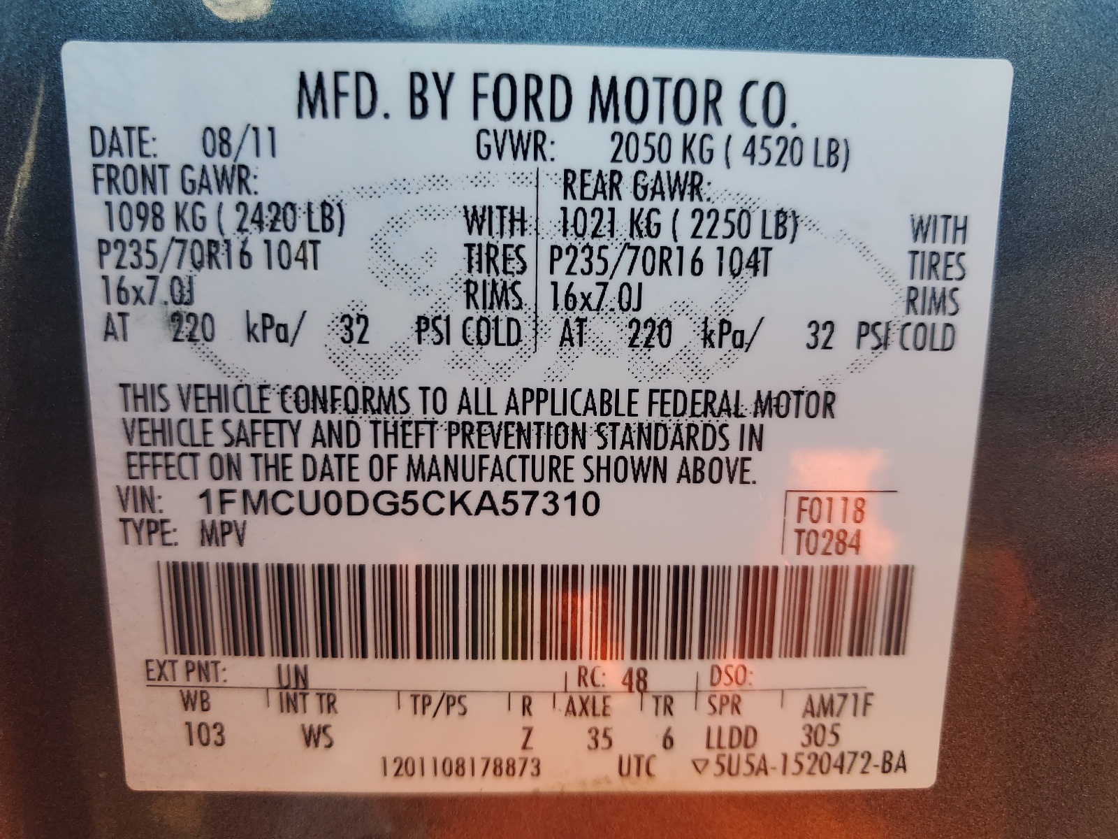 1FMCU0DG5CKA57310 2012 Ford Escape Xlt