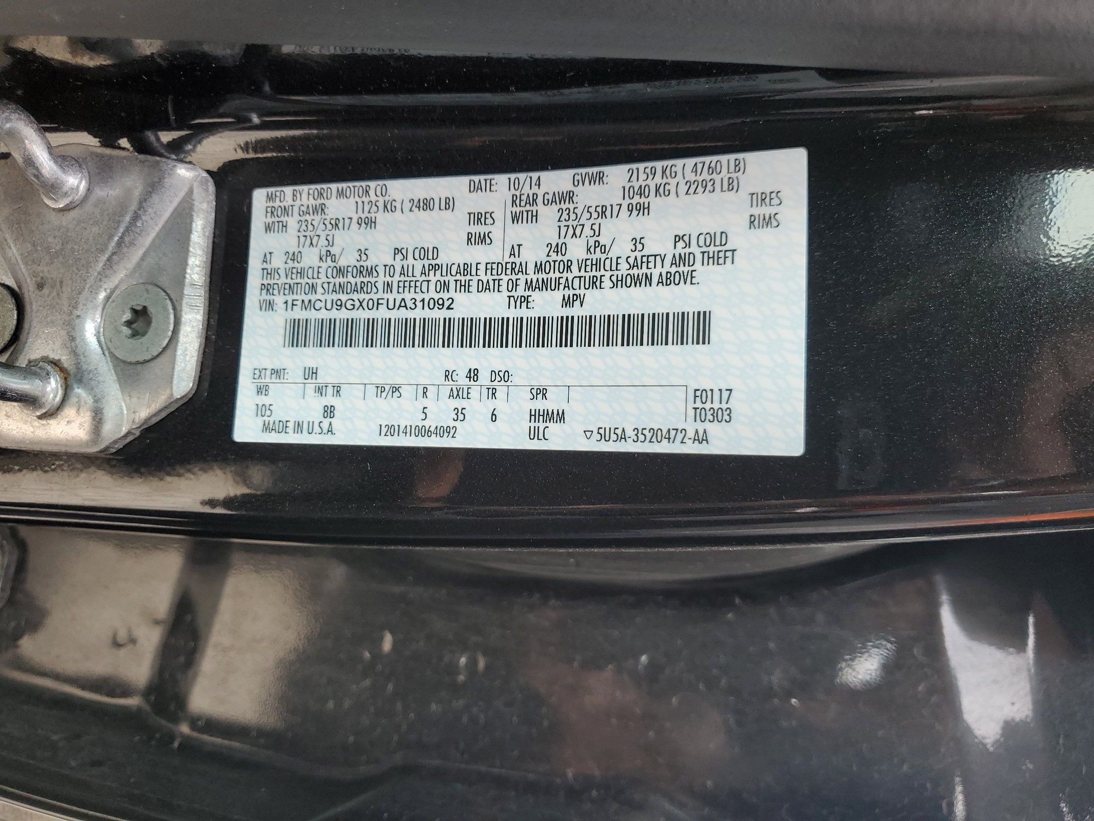 1FMCU9GX0FUA31092 2015 Ford Escape Se