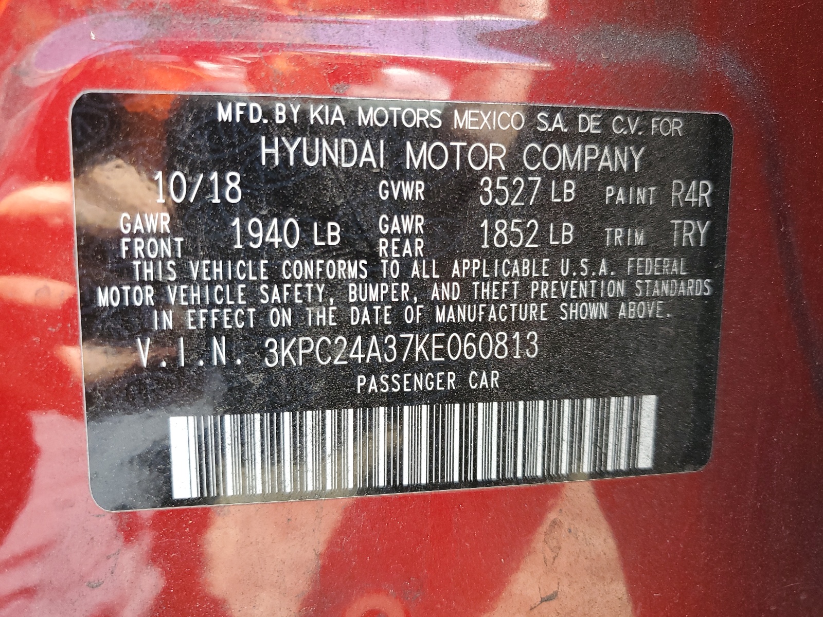 3KPC24A37KE060813 2019 Hyundai Accent Se