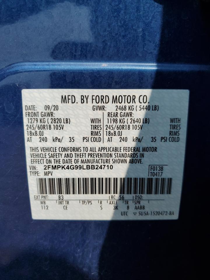 2020 Ford Edge Se VIN: 2FMPK4G99LBB24710 Lot: 64395344