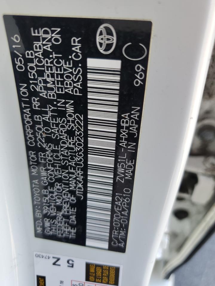 2016 Toyota Prius VIN: JTDKARFU3G3023222 Lot: 64073574