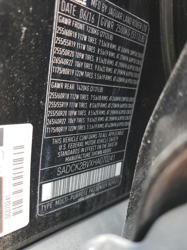 2017 Jaguar F-Pace Prestige VIN: SADCK2BVXHA070241 Lot: 63593404