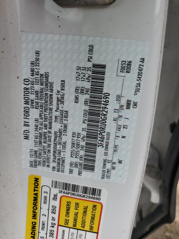 2016 Ford Fusion Titanium Hev VIN: 3FA6P0RU0GR294690 Lot: 61720024