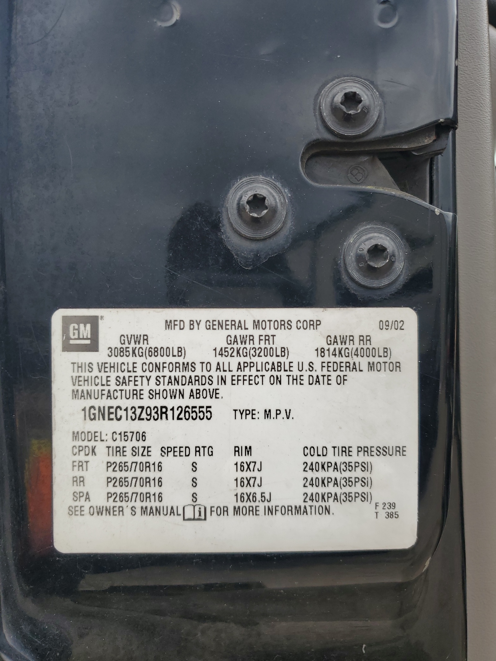 1GNEC13Z93R126555 2003 Chevrolet Tahoe C1500