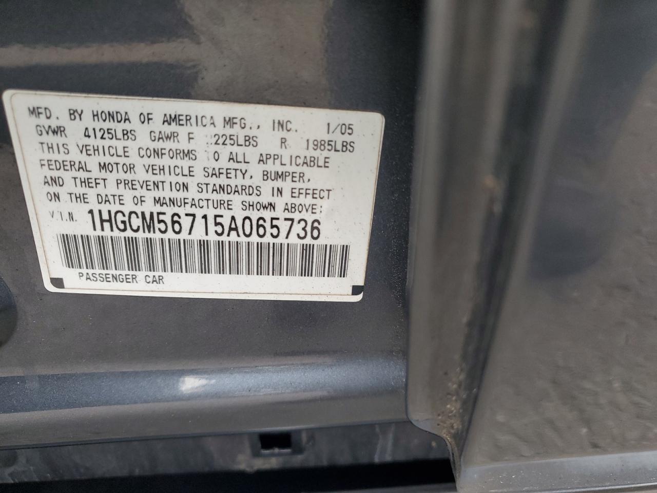 2005 Honda Accord Ex VIN: 1HGCM56715A065736 Lot: 61871144