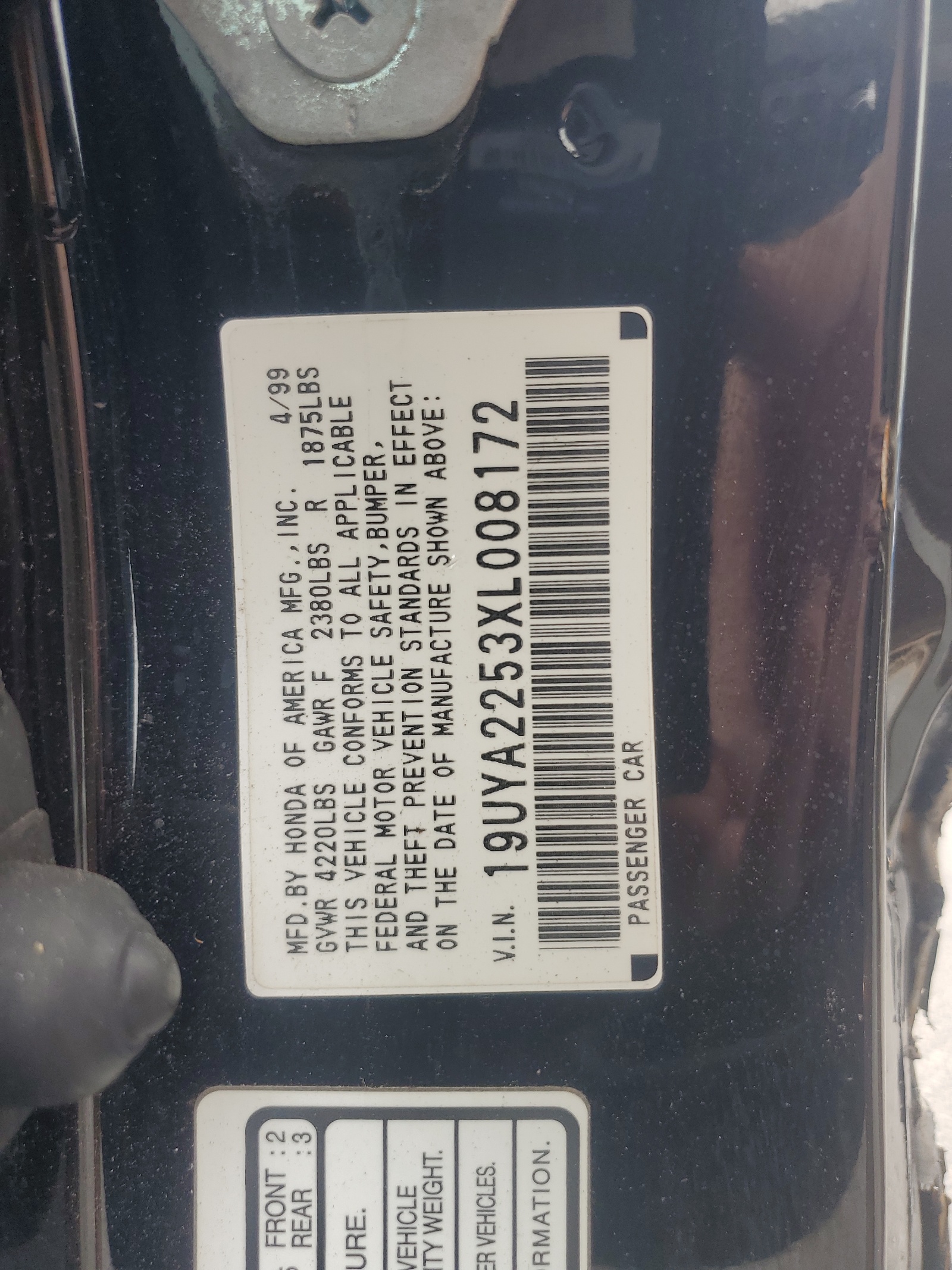 19UYA2253XL008172 1999 Acura 3.0Cl