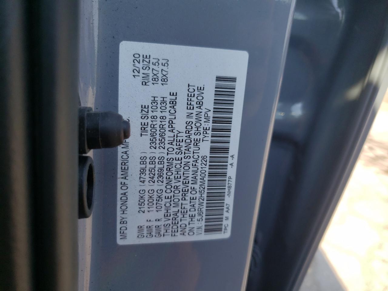 2021 Honda Cr-V Ex VIN: 5J6RW2H52MA001226 Lot: 62562584