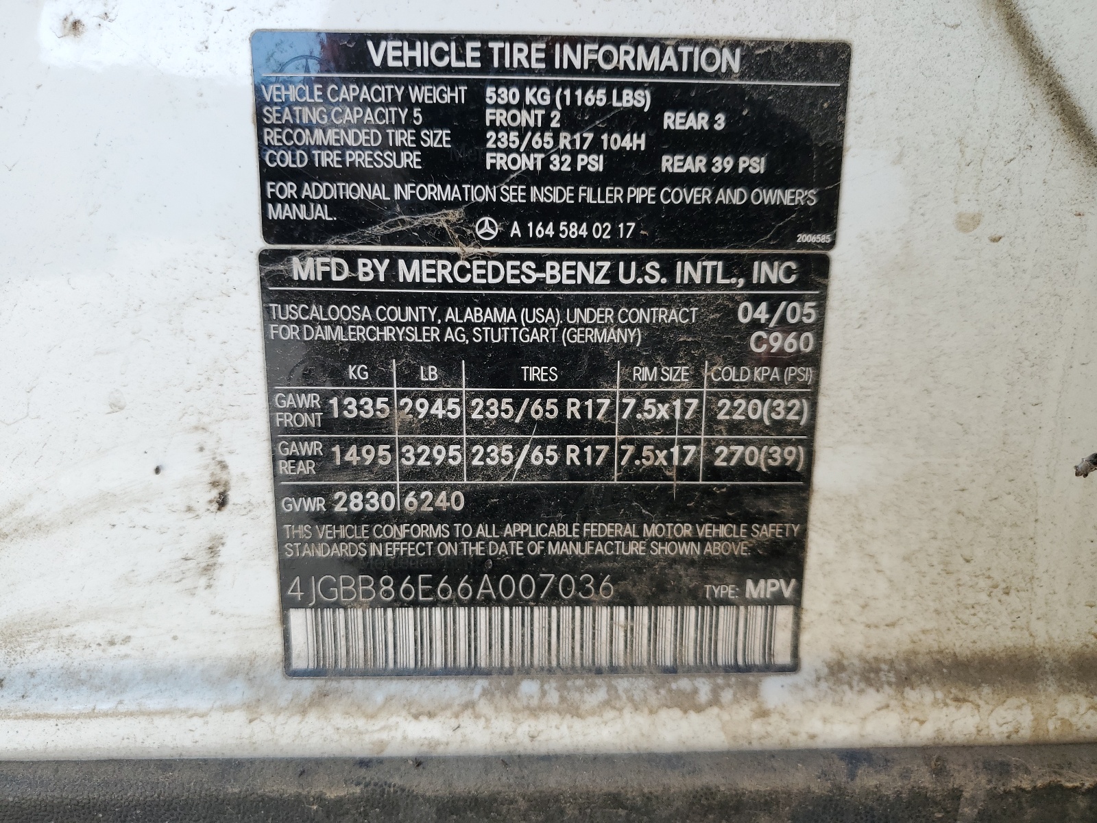 4JGBB86E66A007036 2006 Mercedes-Benz Ml 350