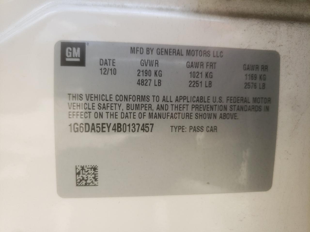 2011 Cadillac Cts VIN: 1G6DA5EY4B0137457 Lot: 64210814