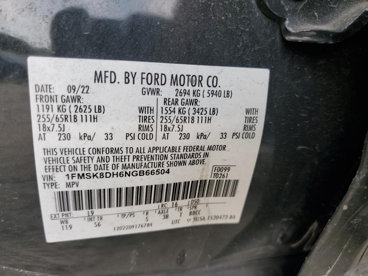 1FMSK8DH6NGB66504 2022 Ford Explorer Xlt