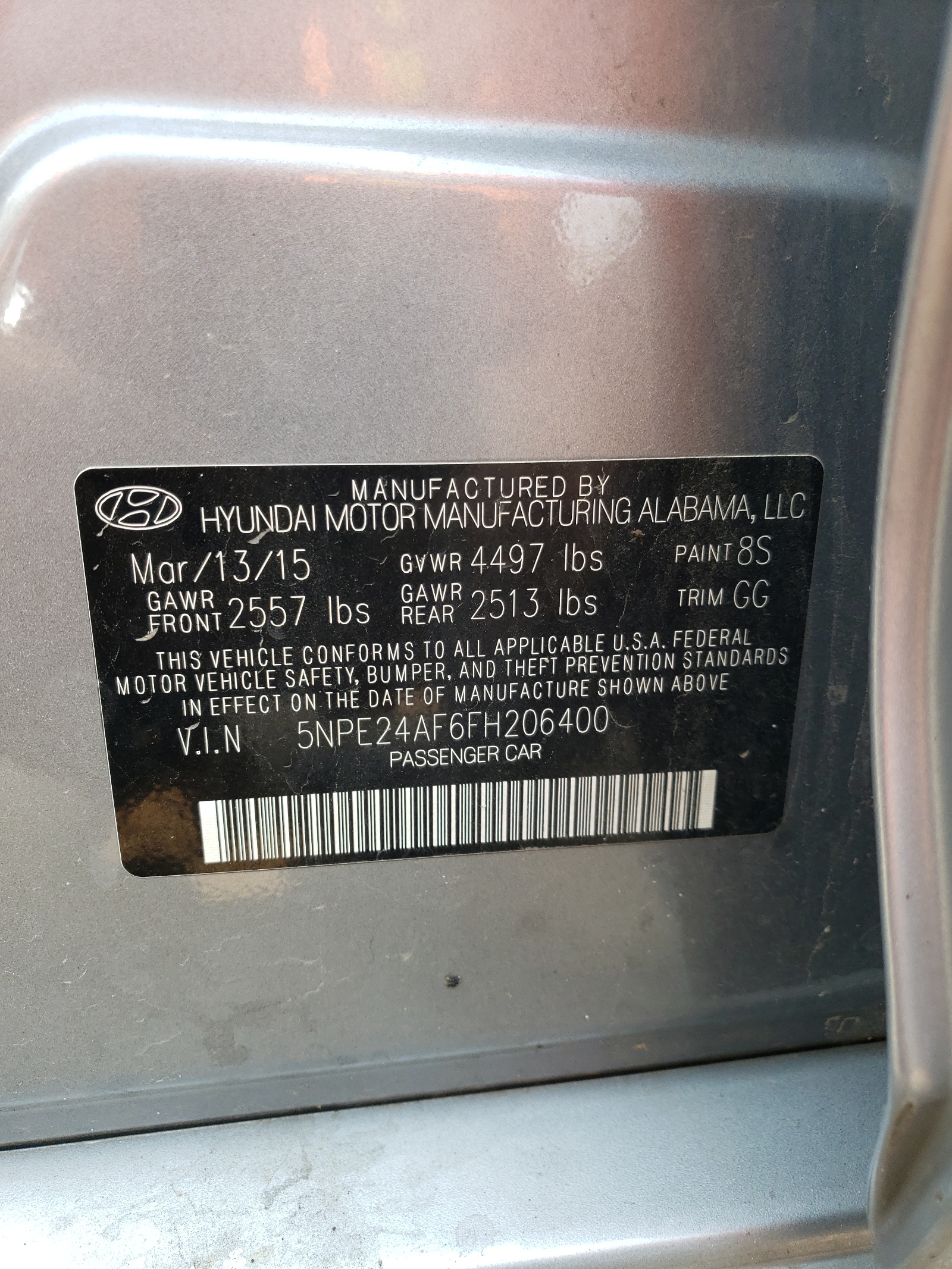 5NPE24AF6FH206400 2015 Hyundai Sonata Se