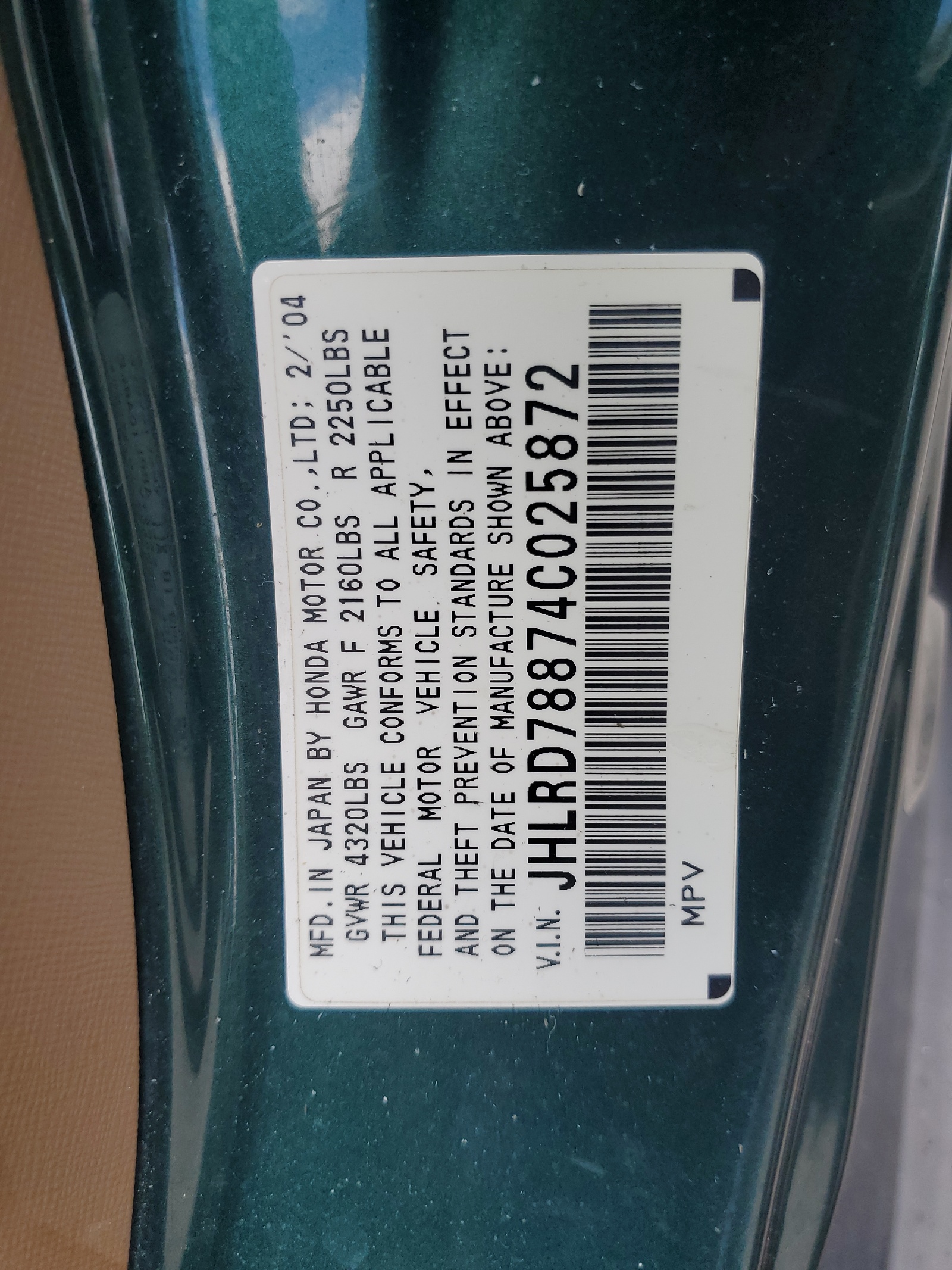 JHLRD78874C025872 2004 Honda Cr-V Ex