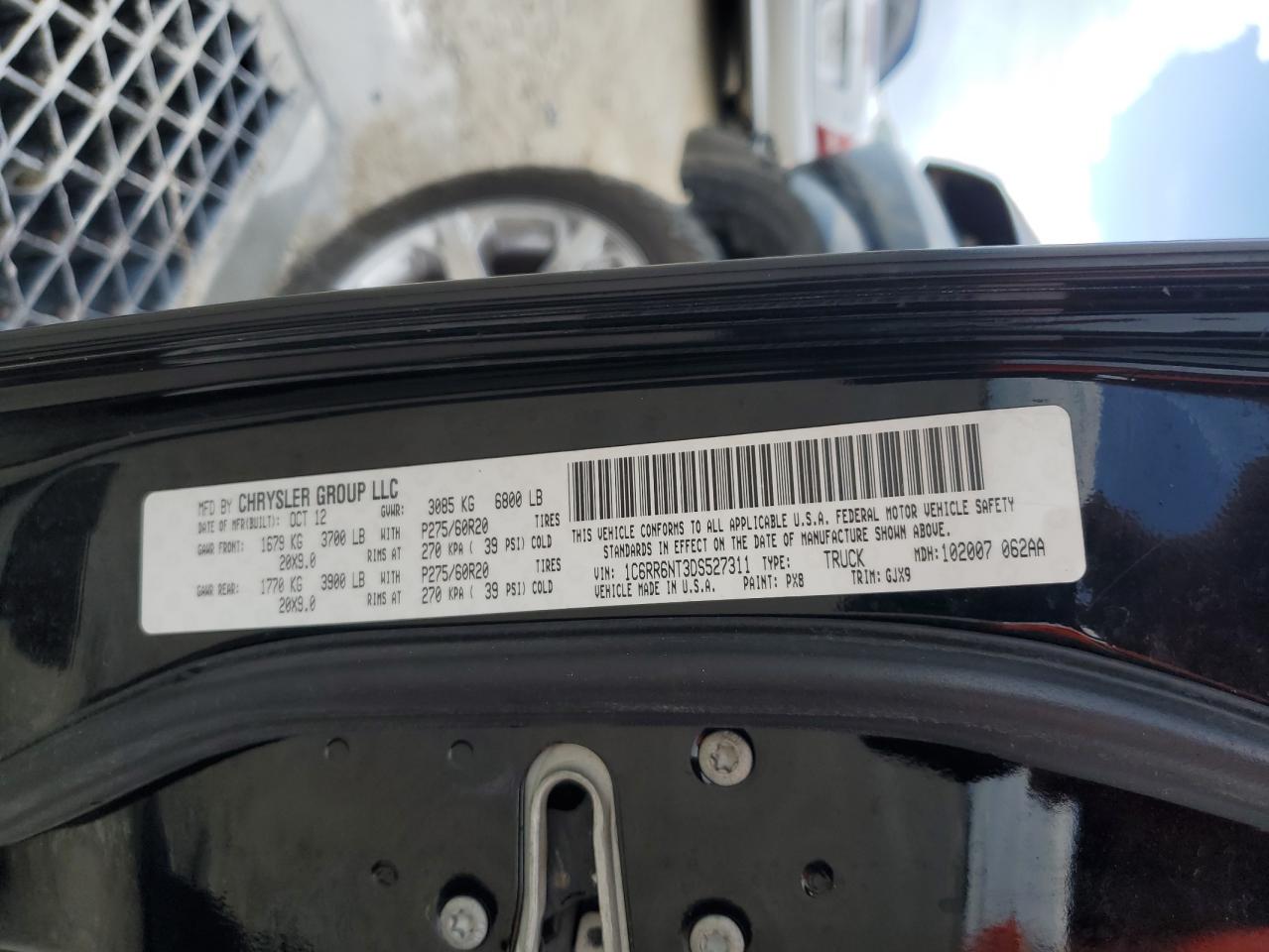 2013 Ram 1500 Laramie VIN: 1C6RR6NT3DS527311 Lot: 61987294